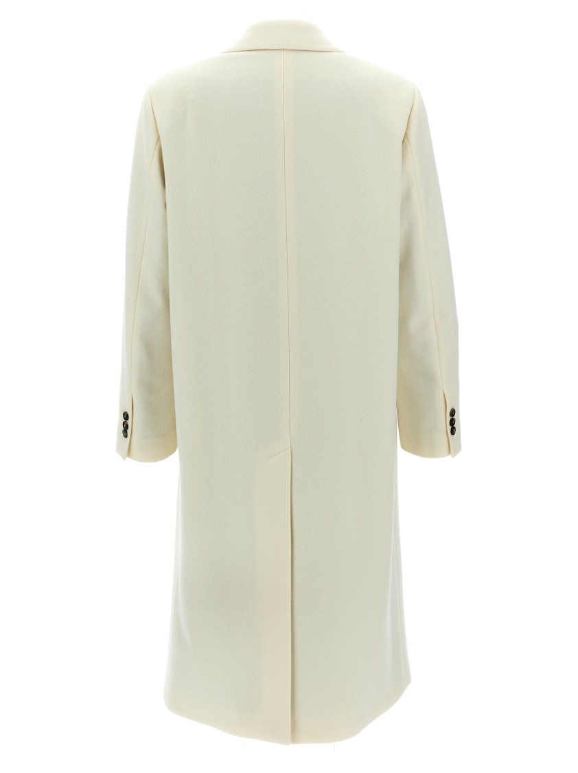 Alberto Biani Double-breasted Wool Coat With Peak Lapels In Neutral