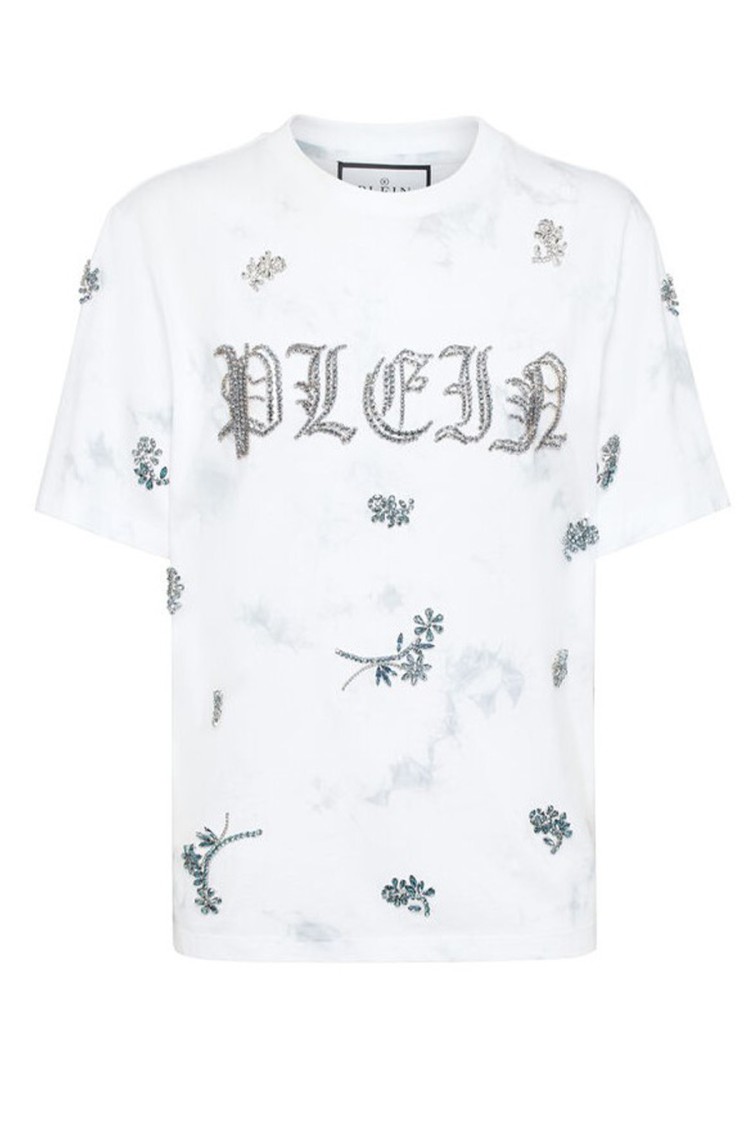 Philipp Plein Relaxed-fit White Cotton T-shirt With Floral Motifs