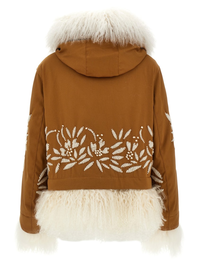 Ermanno Scervino Fur-embellished Cotton Parka With Quilted Lining In Brown