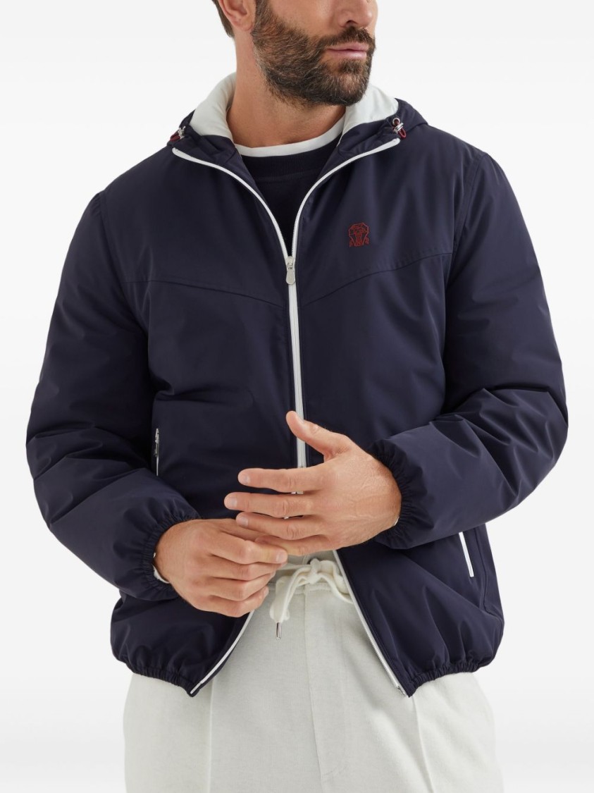Brunello Cucinelli Waterproof Hooded Jacket In Blue