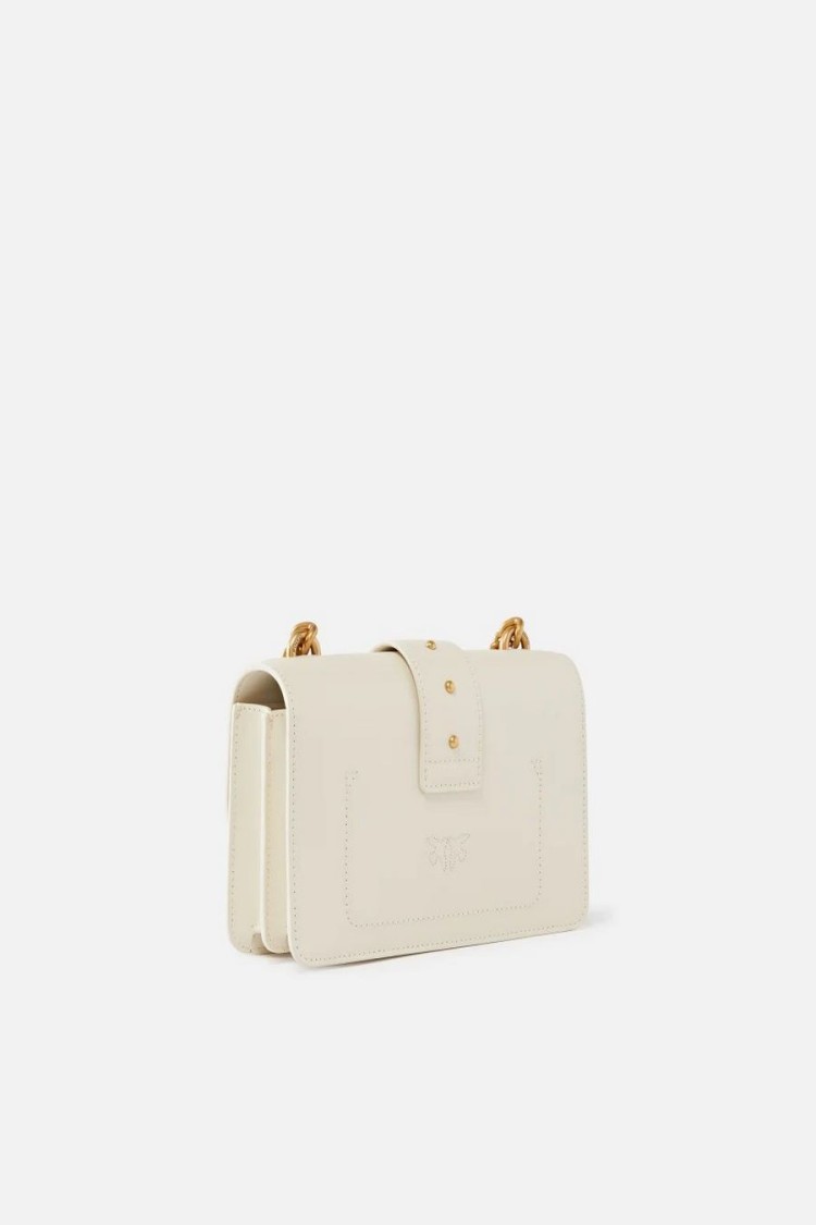 Pinko White Leather Shoulder Bag With Distinctive Gold Clasp