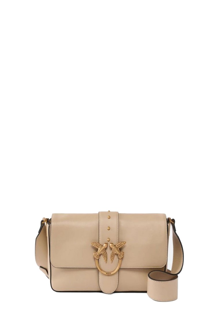 Pinko Structured Leather Handbag With Gold-tone Bird Embellishment