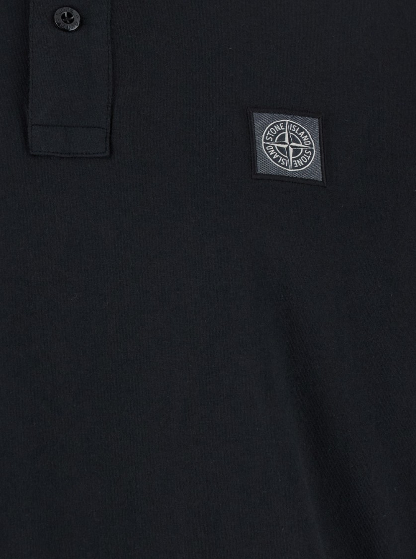 Shop Stone Island Black Polo Shirt With Logo Patch On The Front
