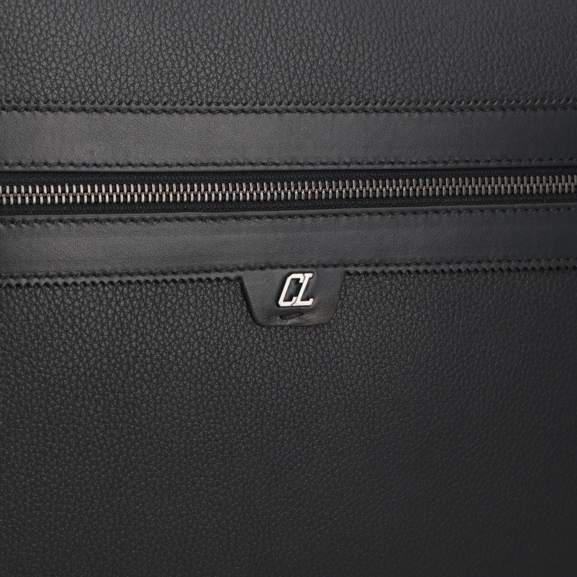Christian Louboutin Black Leather Briefcase With Red Studded Edges And Modern Design In Black
