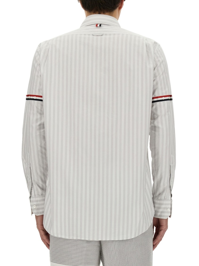 Thom Browne Grey Vertical-stripe Long-sleeve Shirt In Grey