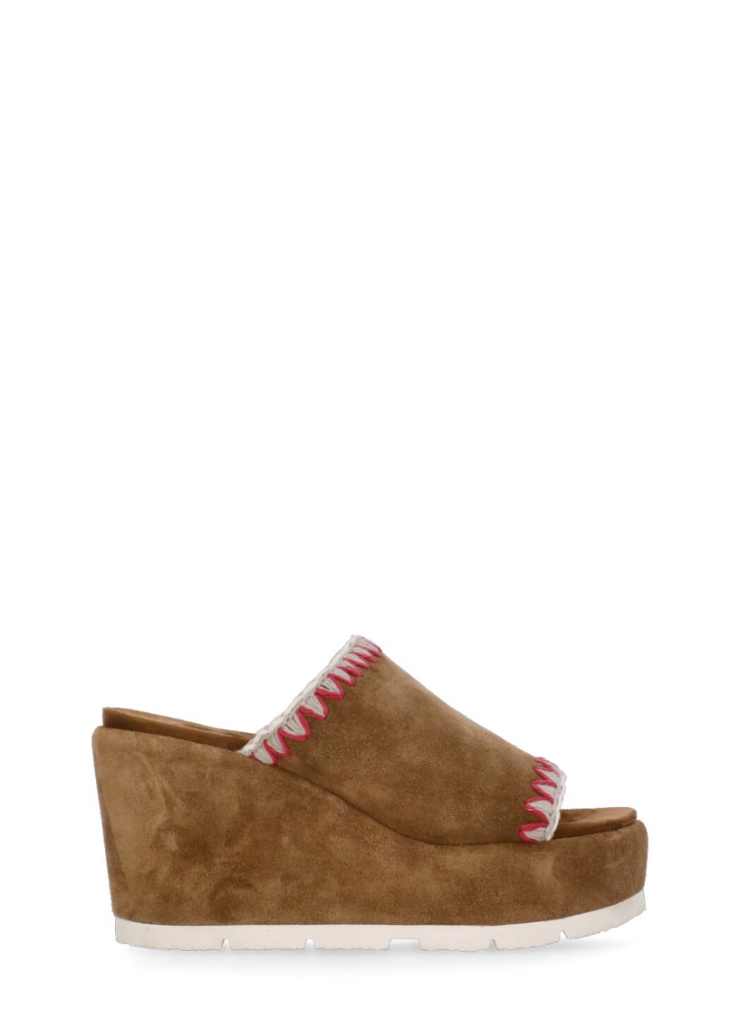 Shop Mou Brown Suede Leather Eva Monoband Wedges