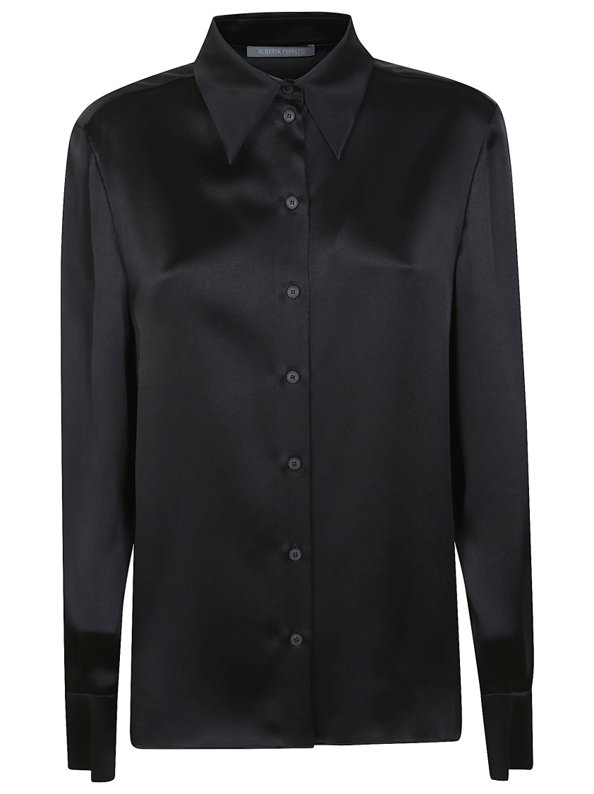 Alberta Ferretti Satin-finish Acetate Shirt With Classic Collar In Black