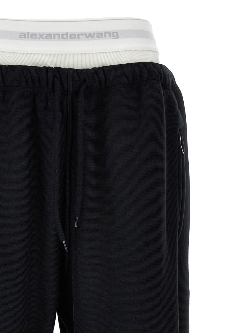 Alexander Wang T T By Alexander Wang Wide Leg Logo Elastic Jogging In Black