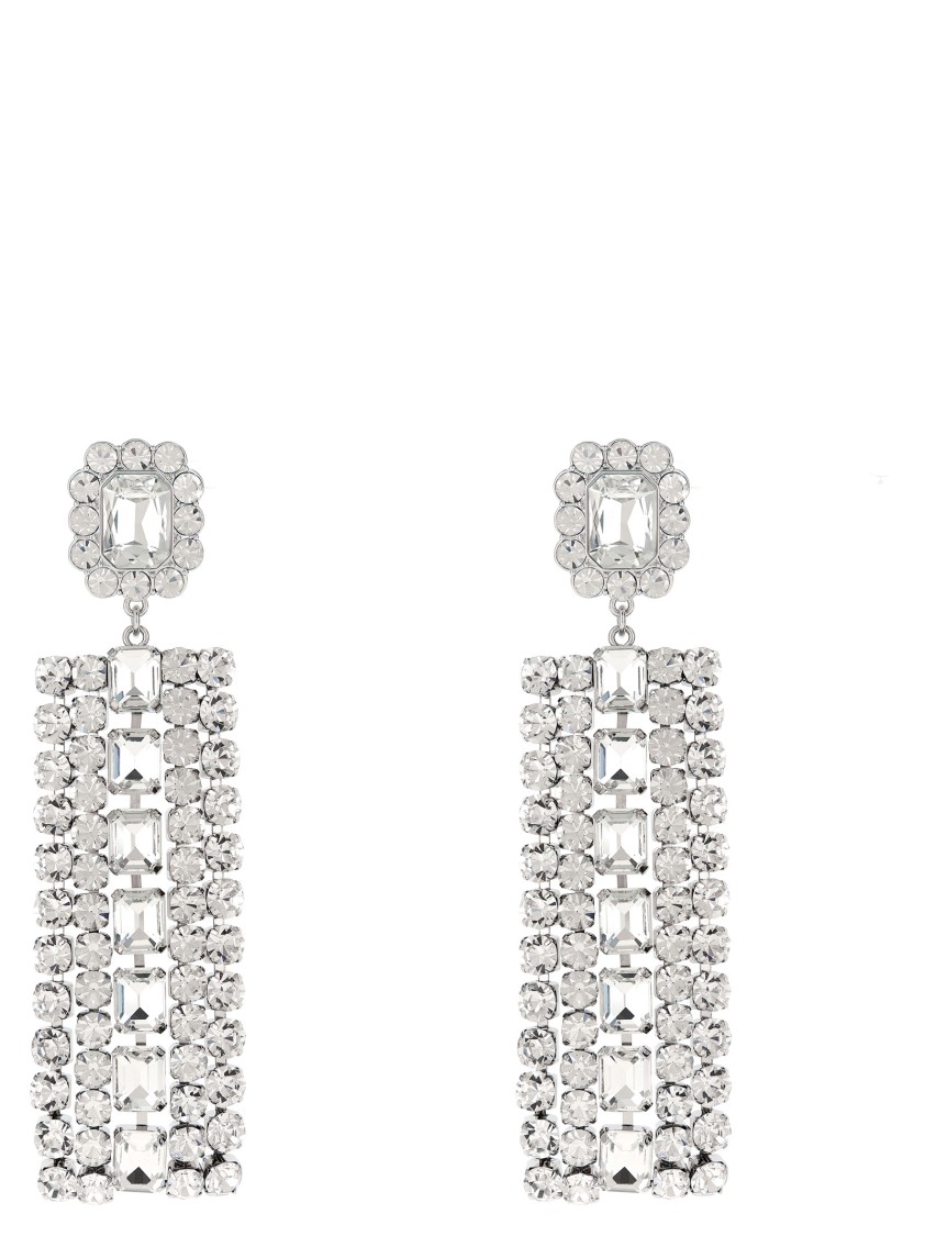 Self-portrait Multi Crystal Droplet Earrings In Silver