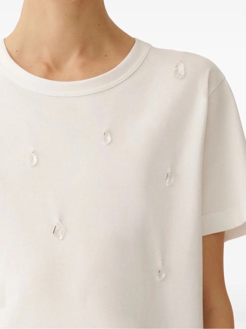 Fabiana Filippi Short-sleeved Jersey Top With Subtle Embellishments In Neutral