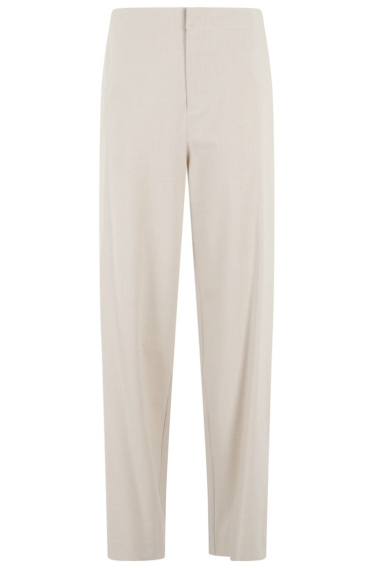 Isabelle Blanche Sand Wide-leg Pants With Central Button In Neutral