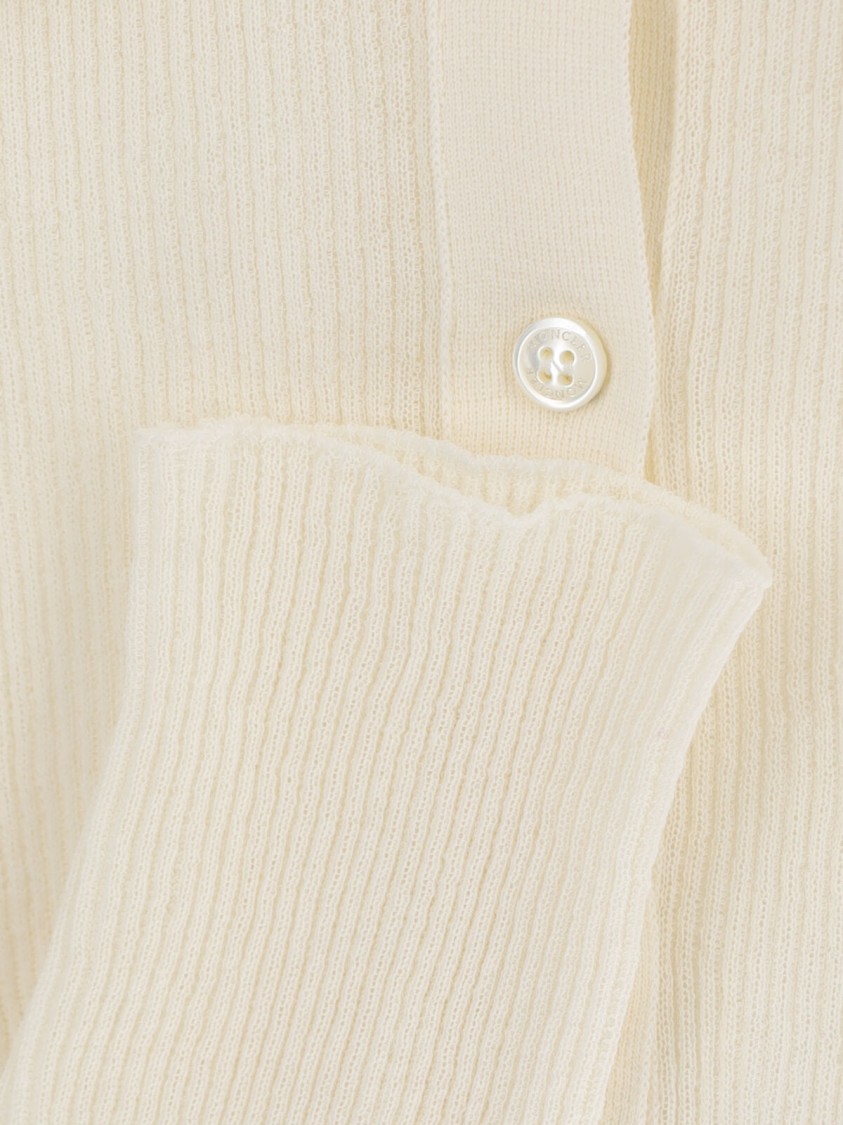 Moncler Ribbed Cotton-blend Top With Classic Collar In Neutral