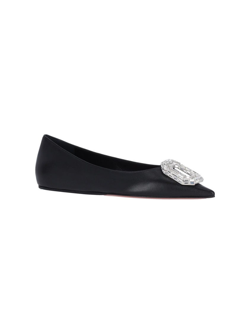AMINA MUADDI AMINA MUADDI CAMELIA BALLERINAS IN BLACK HAMMERED LEATHER 