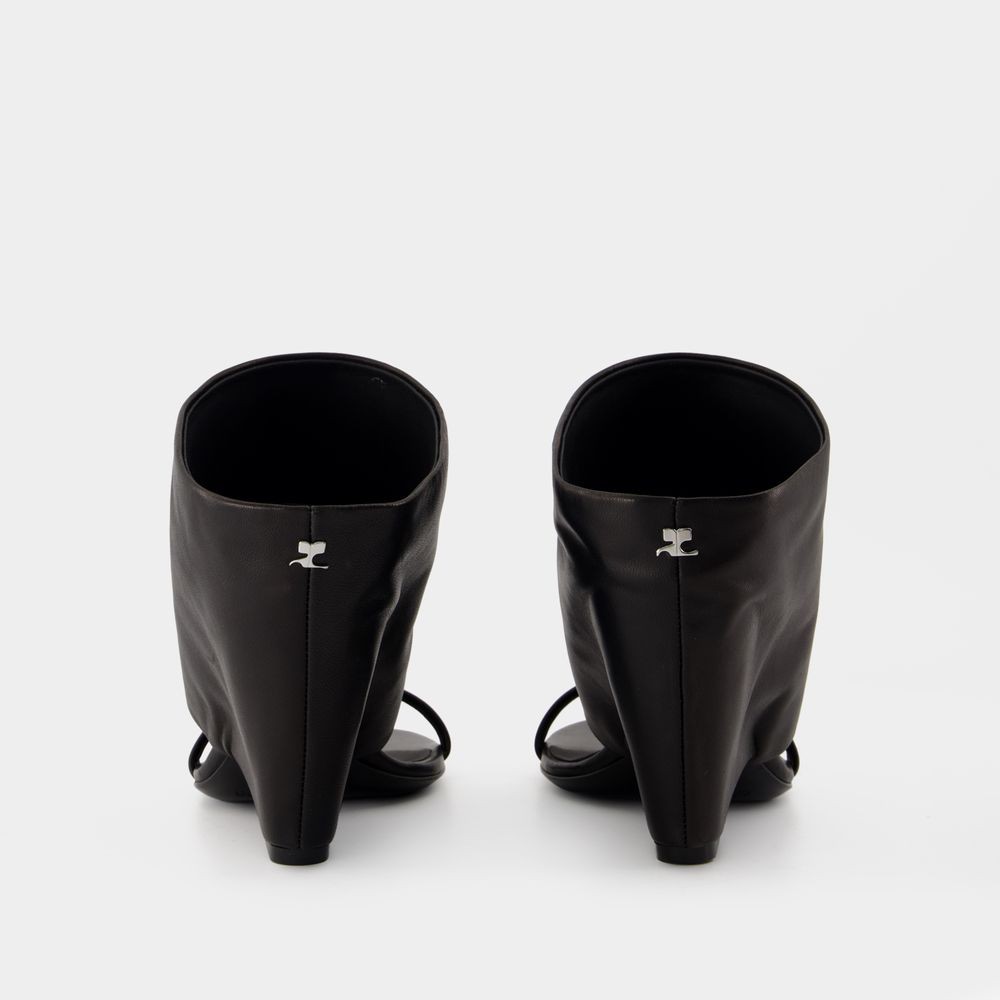 Shop Courrèges Structured Calfskin Ankle-wrap Sandals By In Black