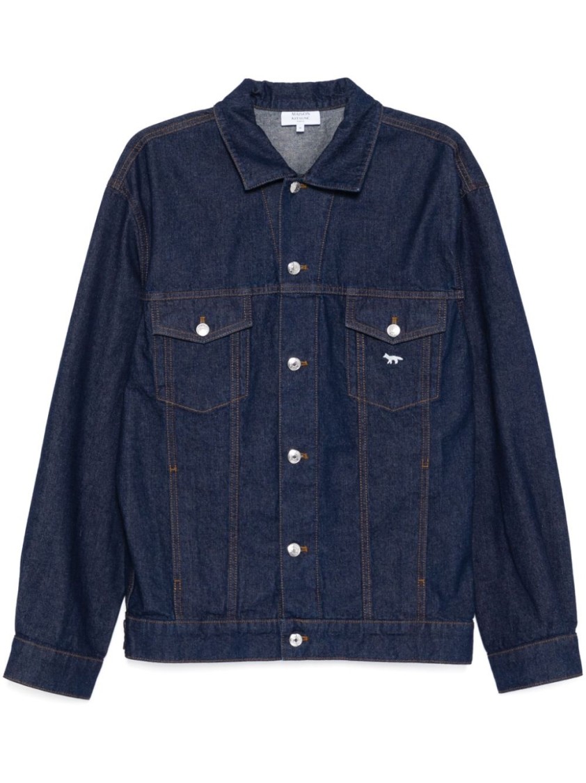 Maison Kitsuné Button Long-sleeved Denim Coat In Blue