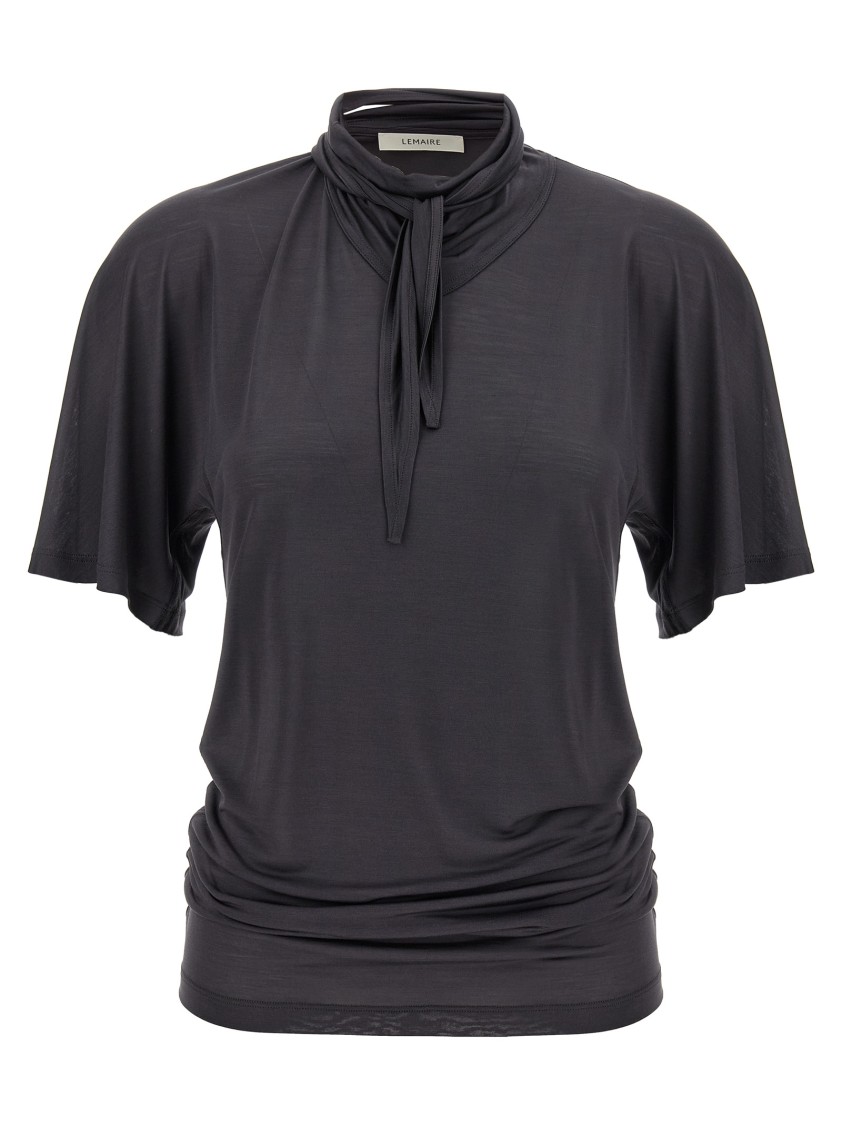Lemaire Silk Crewneck Top With Knotted Scarf Detail In Black