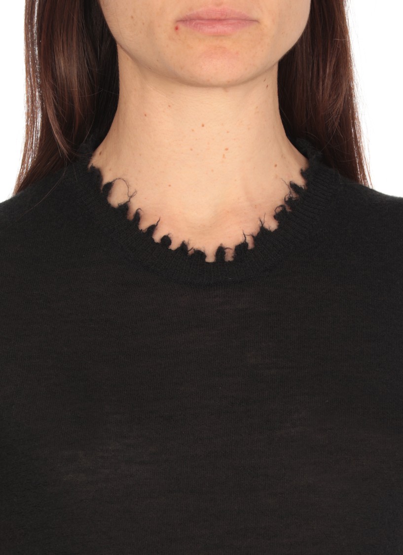 Uma Wang Black Cashmere Top With Ripped Details In Black