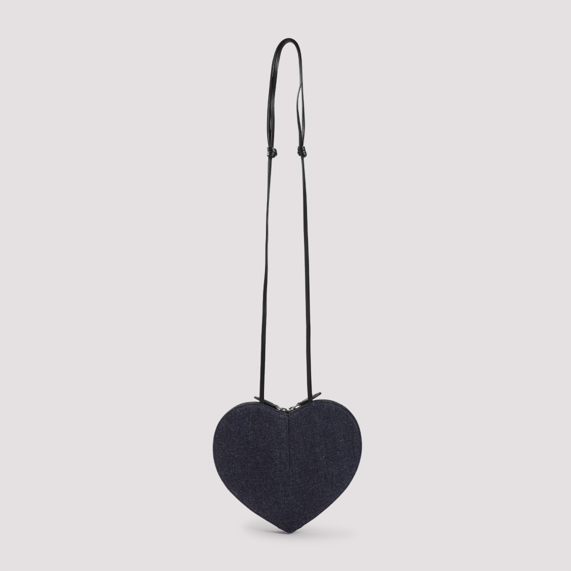 Shop Alaïa Heart-shape Denim Textured Shoulder Bag With Leather Accents In Black