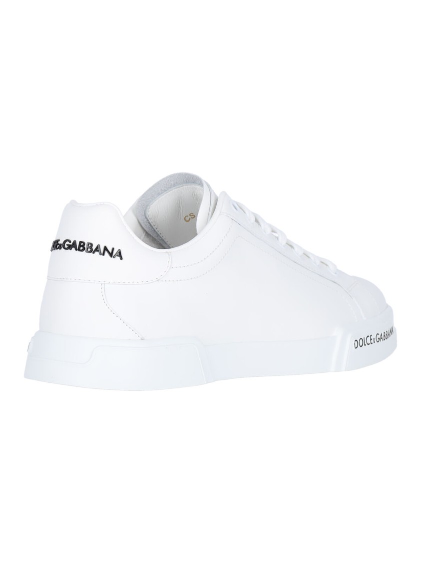 Dolce & Gabbana Leather Sneakers With Lateral Logo Patch In White