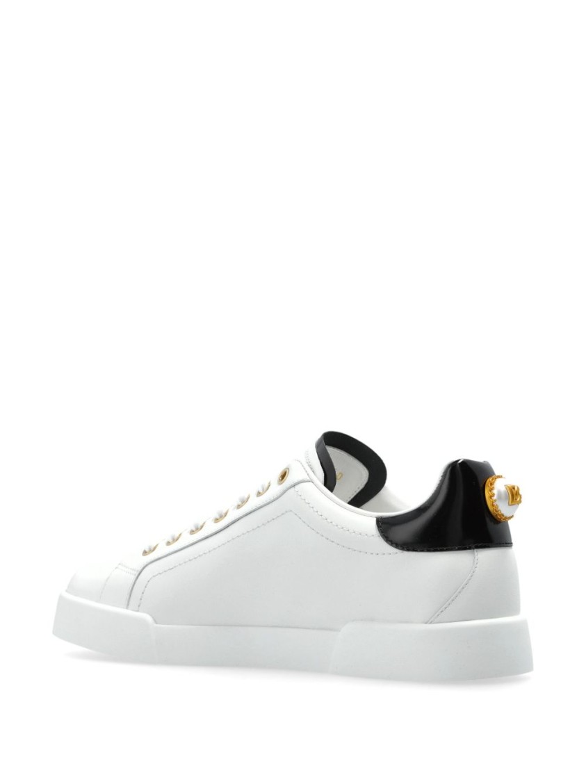 Dolce & Gabbana White Low Top Sneakers With Logo Lettering On The Tongue And Logo Detail On The Heel In Leather Woma In White