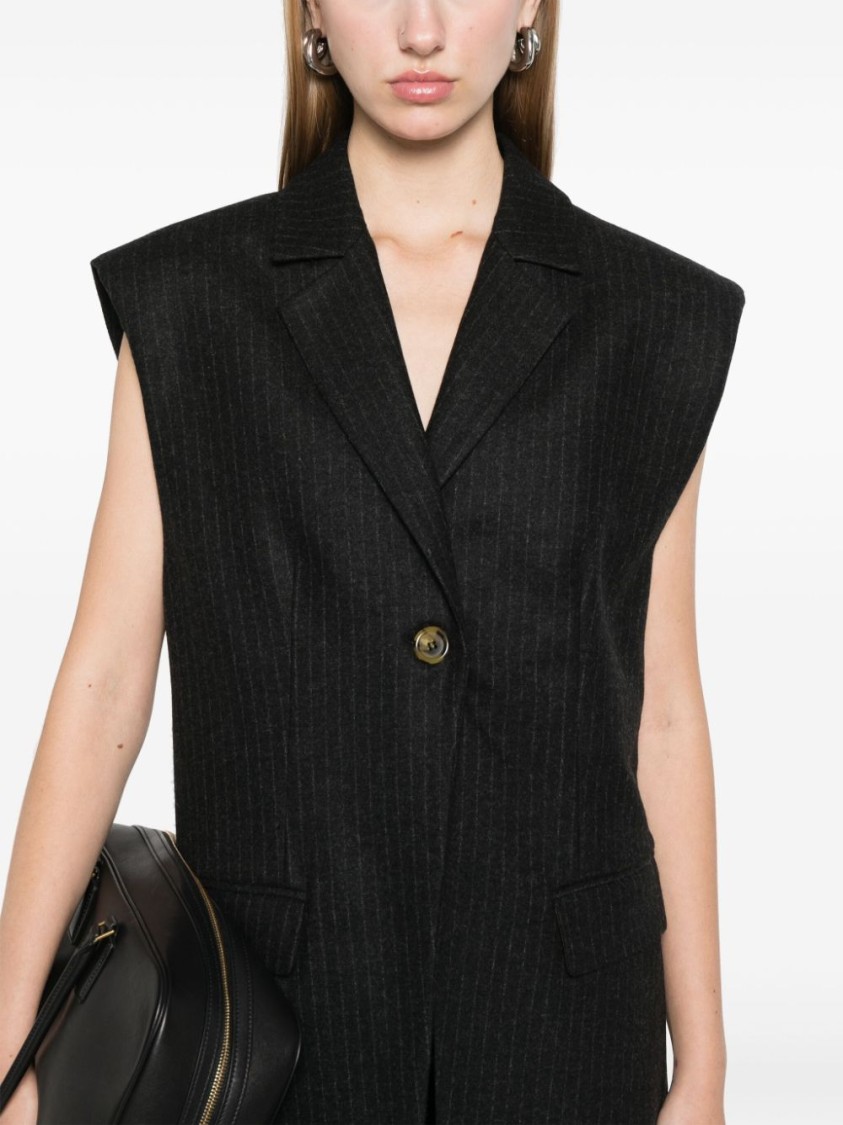 Le Sully Studio Pinstriped Wool Blend Vest With Shoulder Pads In Grey