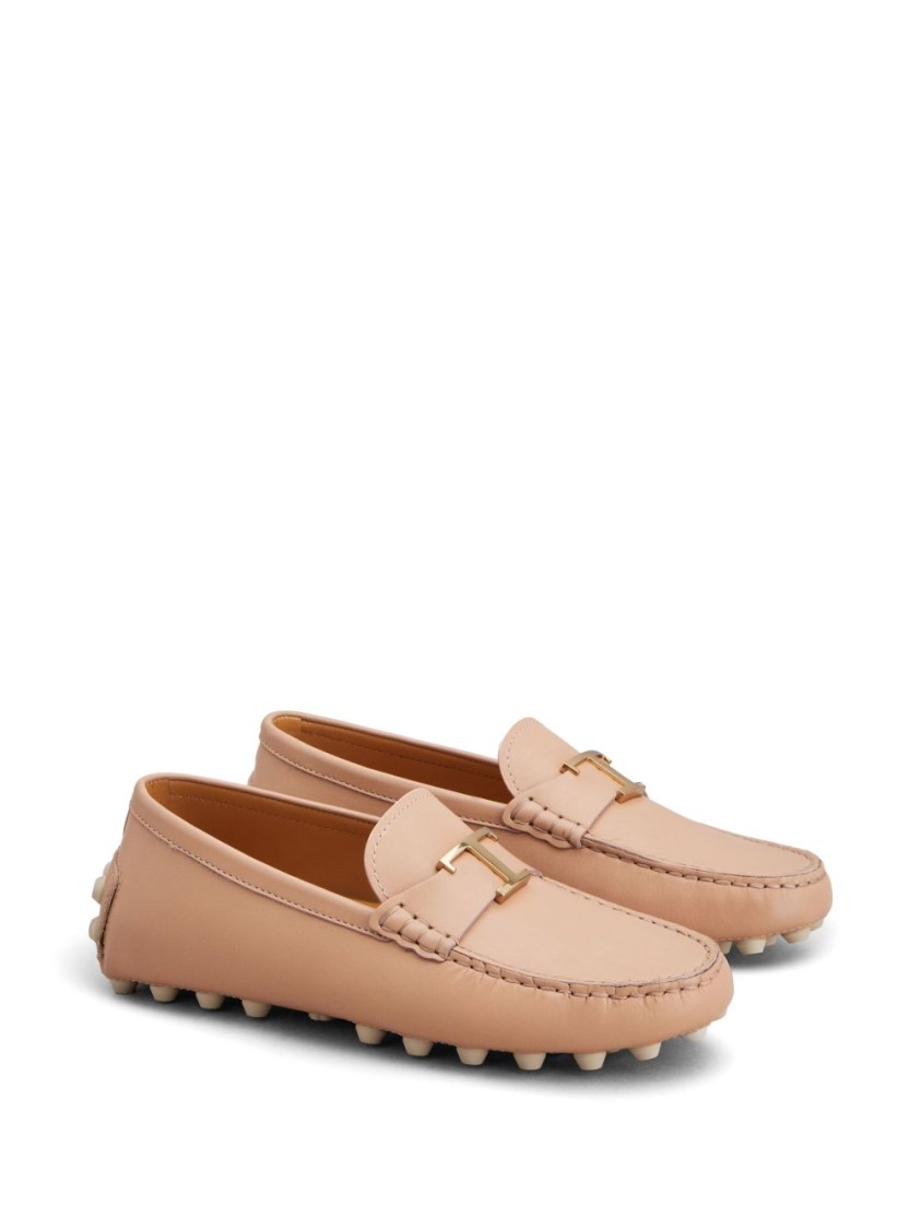 Tod's Beige Calfskin Loafers With Studded Sole In Brown