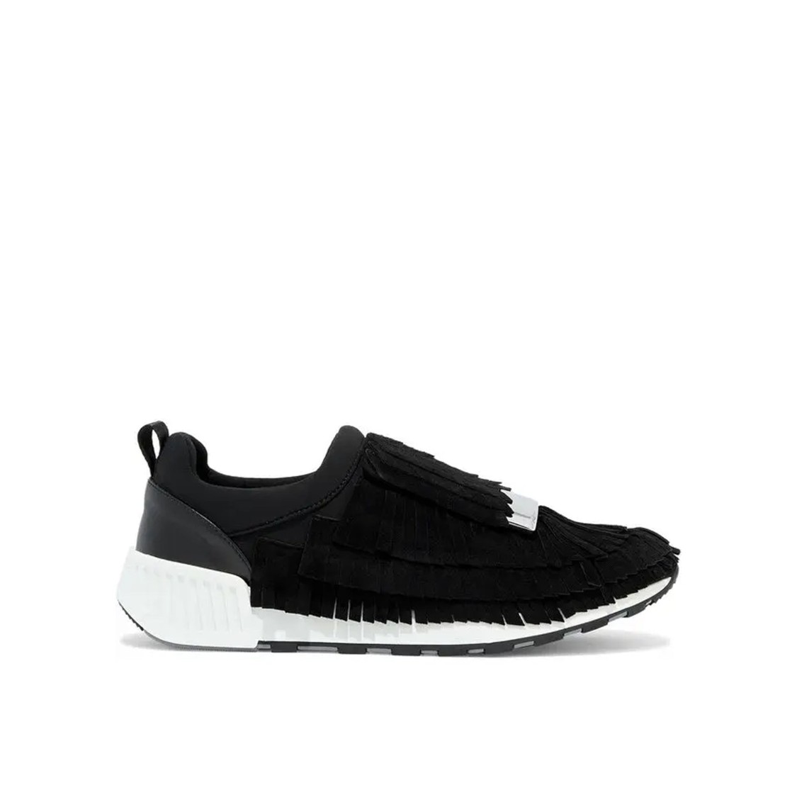 Sergio Rossi Luxury Sr1 Running Sneakers With Textured Fringe In Black