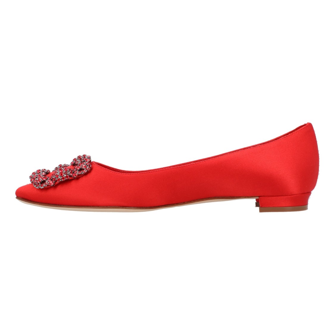 Manolo Blahnik Hangisi Red Satin Flats In Red