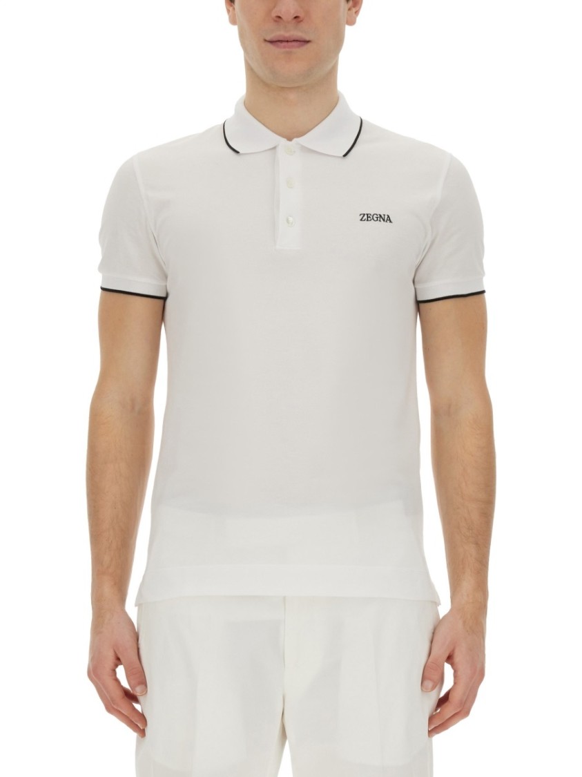 Shop Zegna Fitted White Polo With Classic Collar