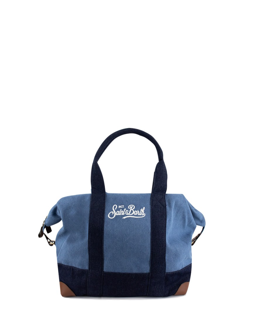 Mc2 Saint Barth Striped Travel Bag With Leather Accents