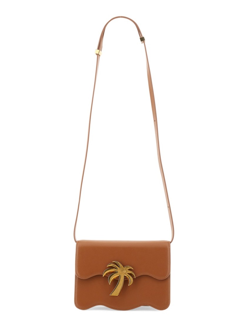 Palm Angels Beach Bag With Scalloped Edge And Palm Tree Motif In Brown