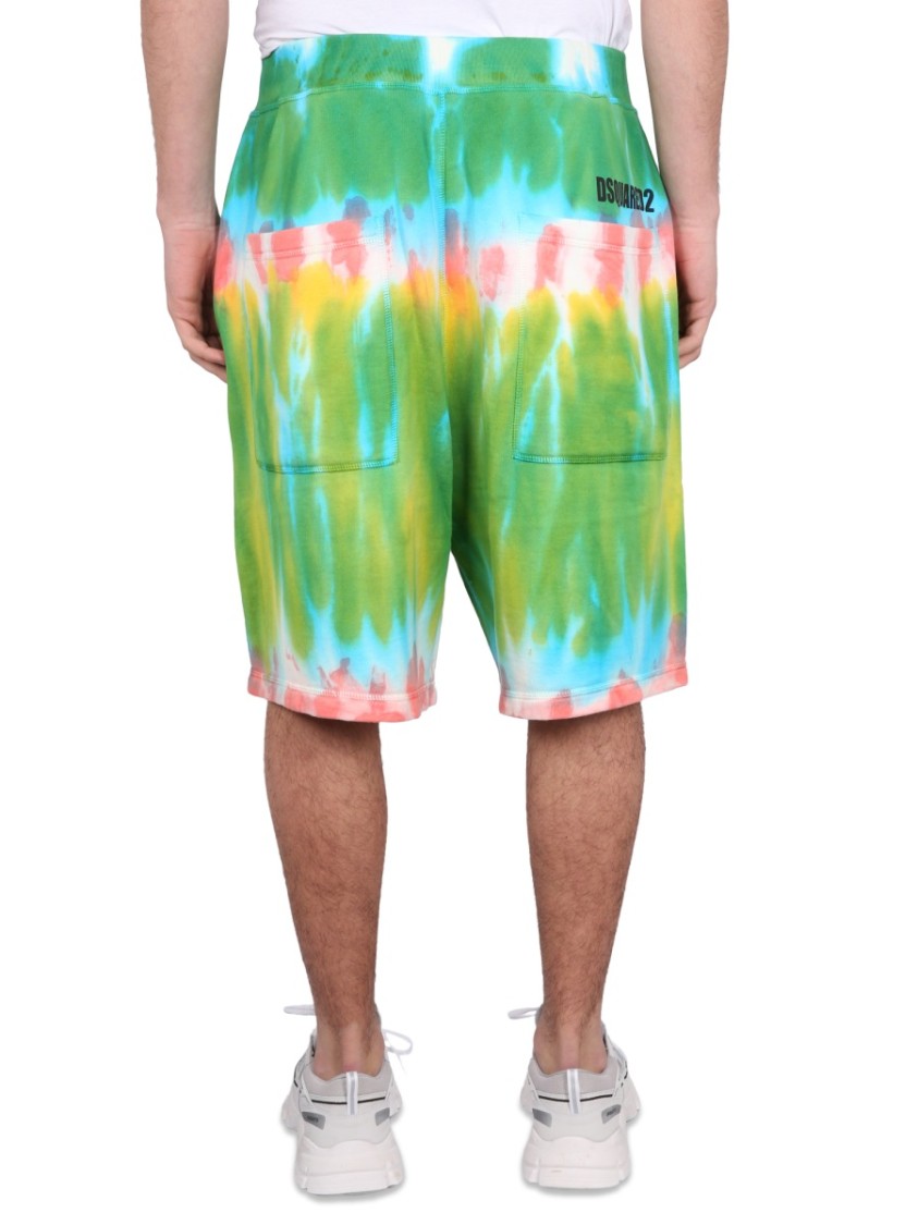 Shop Dsquared2 Bermuda Shorts With Vibrant Tie-dye Pattern In Green