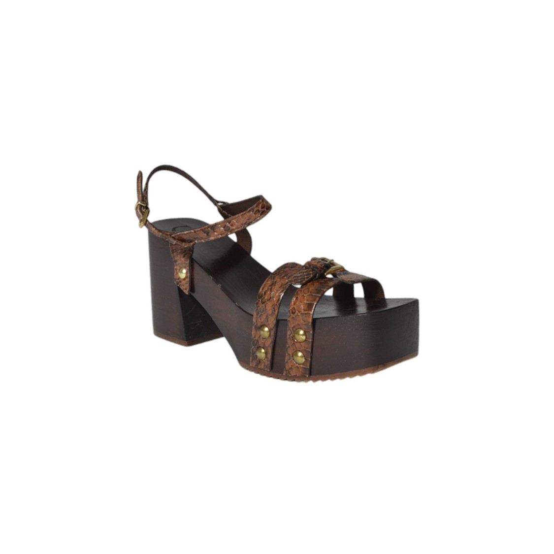 C LOVE C LOVE GIADA CLOGS IN BROWN LEATHER AND LEATHER