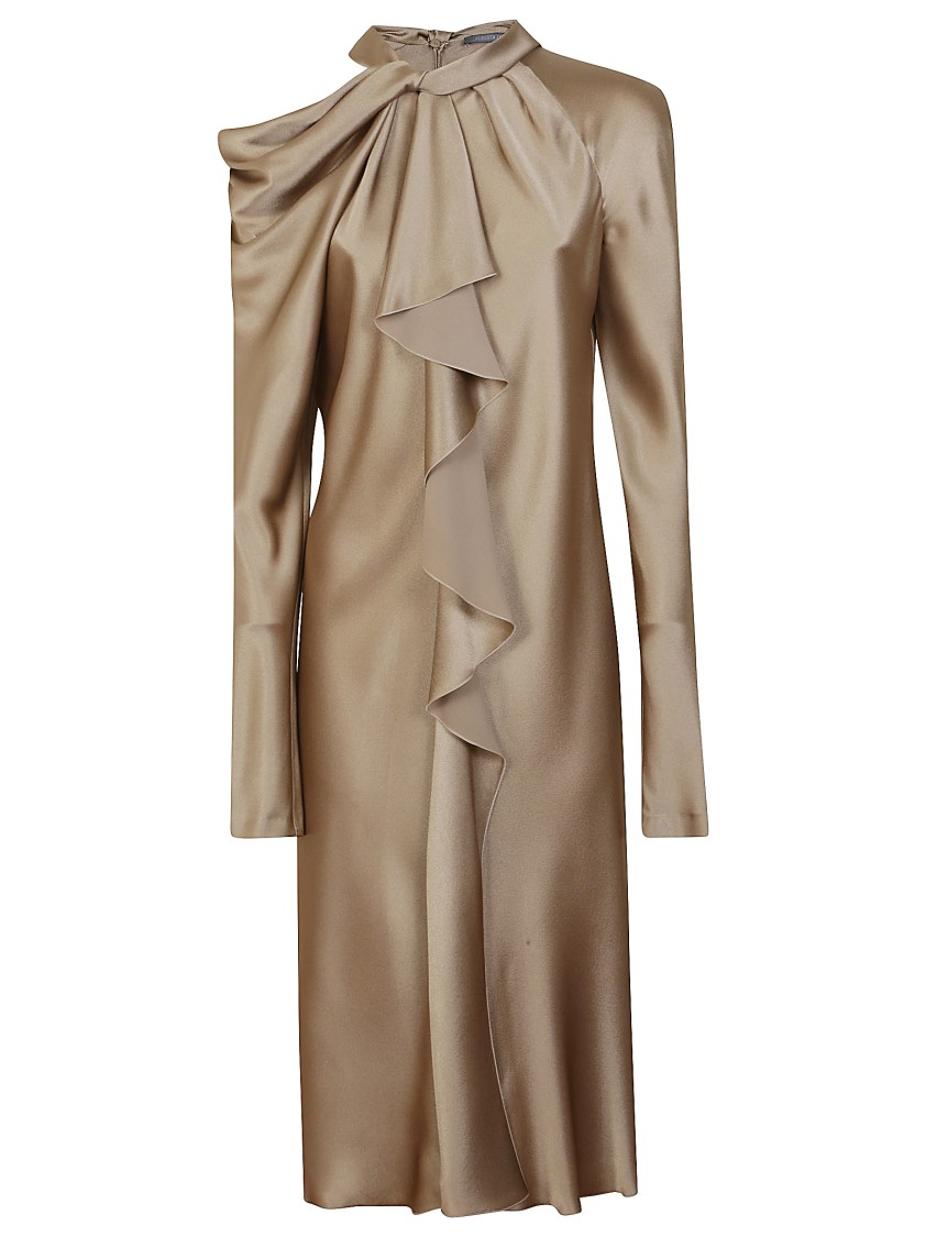 Alberta Ferretti Draped Ruffle Midi Dress In Acetate In Brown