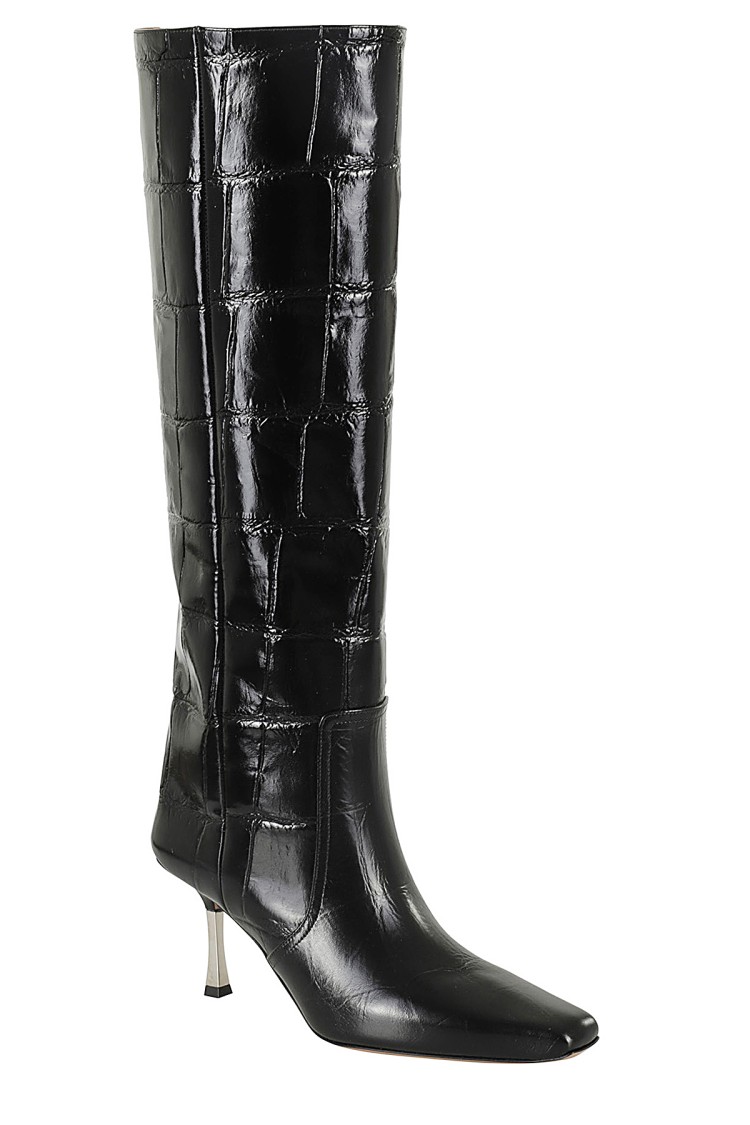 Paris Texas Croc-effect Leather Knee-high Boots In Black
