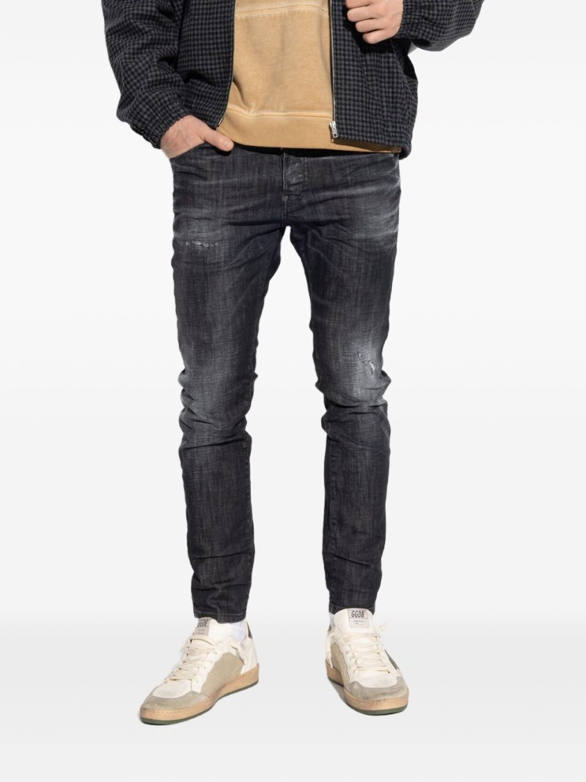 Dsquared2 Classic Black Cotton Jeans With Whiskering Effect In Black