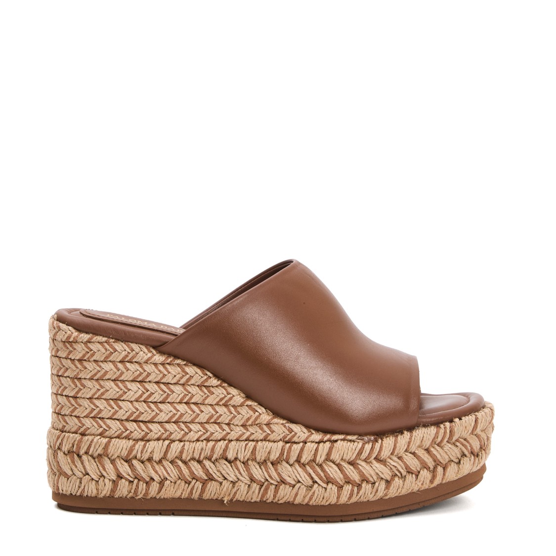 Paloma Barceló Paloma Oriane Leather Sandal With Raffia Wedge In Brown