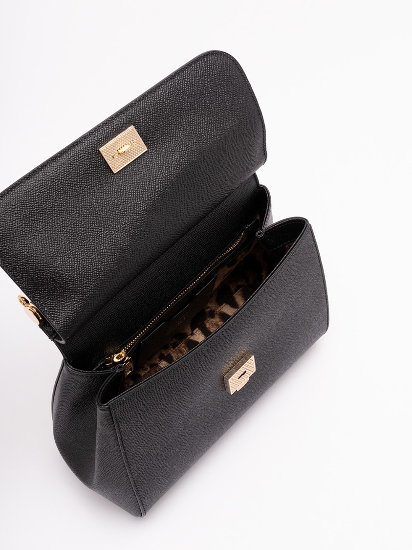 Dolce & Gabbana Structured Calf Leather Large Sicily Handbag In Black