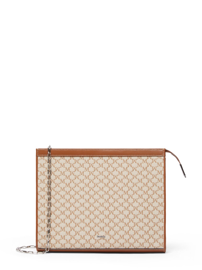Max Mara Structured Rectangular Clutch With Detachable Chain Strap In Neutral