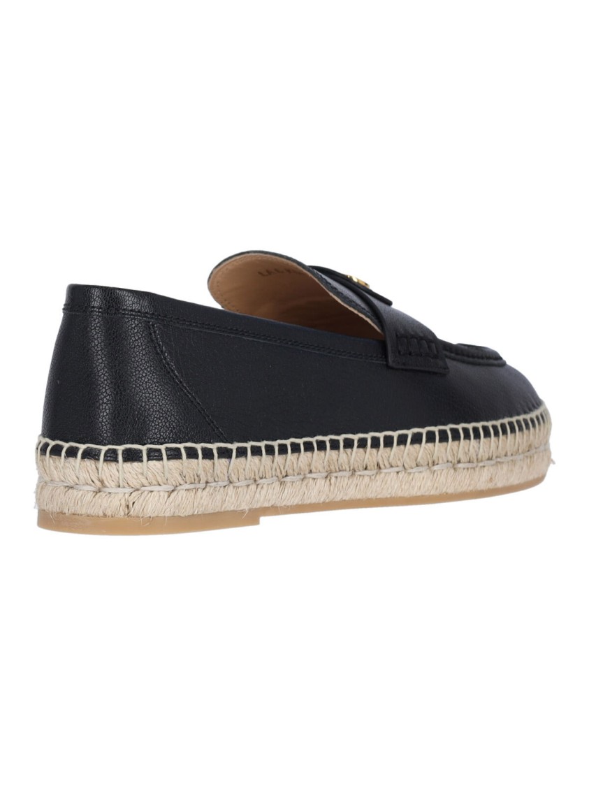 Valentino Garavani Palm Avenue Leather Espadrille Loafers In Black