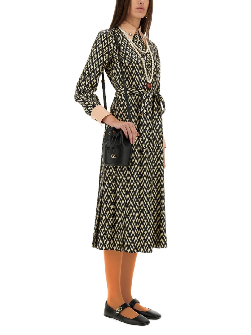 Valentino Toute La V Twill Midi Dress In Black
