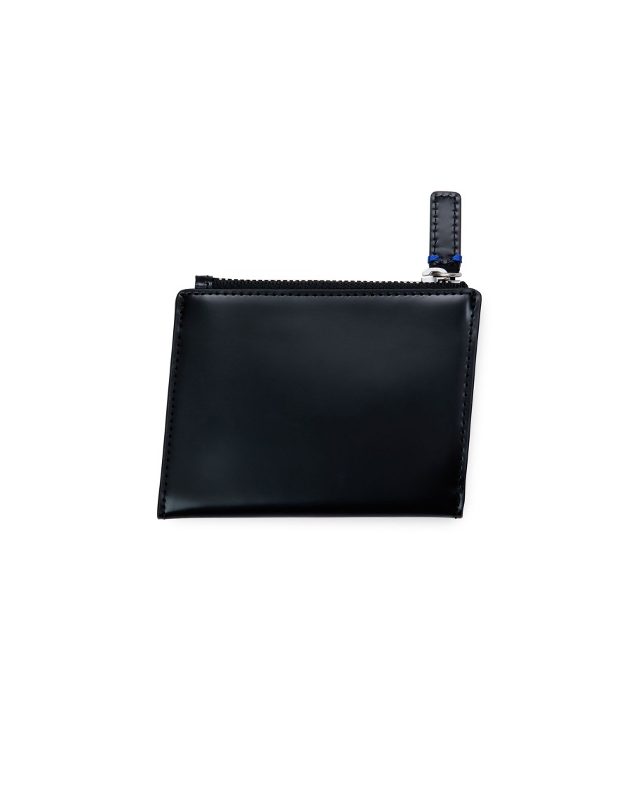 Adererror Slanted Zipper Closure Wallet With Blue Logo In Black