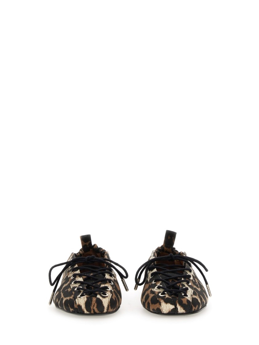 Shop Ganni Lace-up Ballerina In Brown