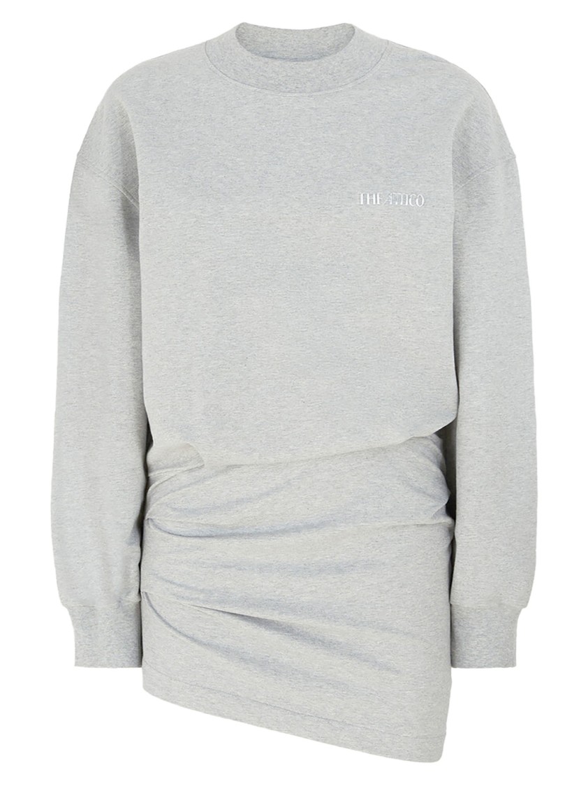 Attico The Melange Grey Cotton Mini Dress With Embossed Logo In Gray