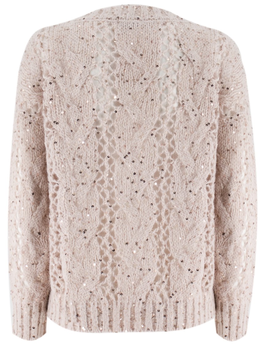 Panicale V-neck Sweater With Intricate Cable Knit In Neutrals