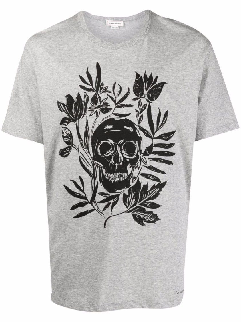 Alexander Mcqueen Skull Logo T-shirt In Gray