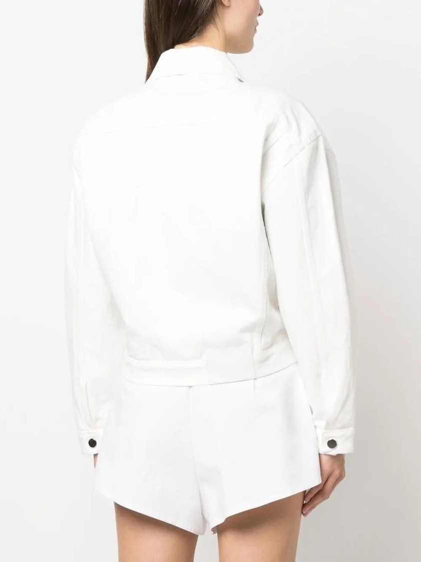 Shop Loulou Studio Long-sleeved Denim Jacket In White