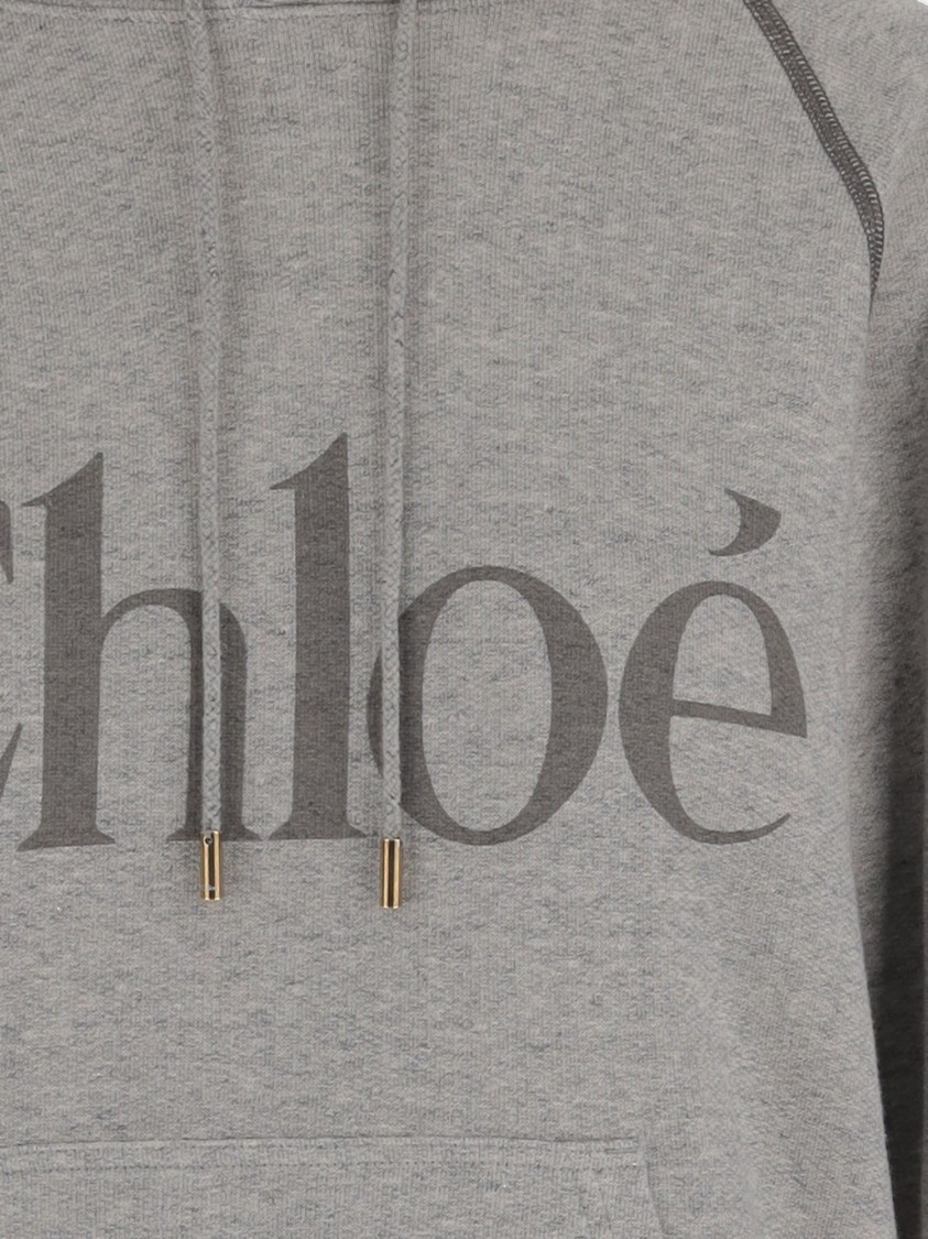 Chloé Cotton Blend Sweatshirt With Drawstring Hood And Logo In Gray