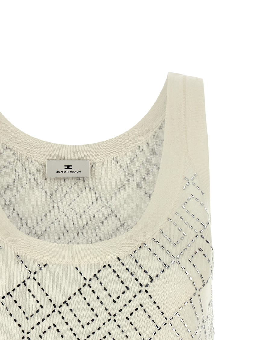 Elisabetta Franchi Crystal-embellished Merino Tank Top In Neutral