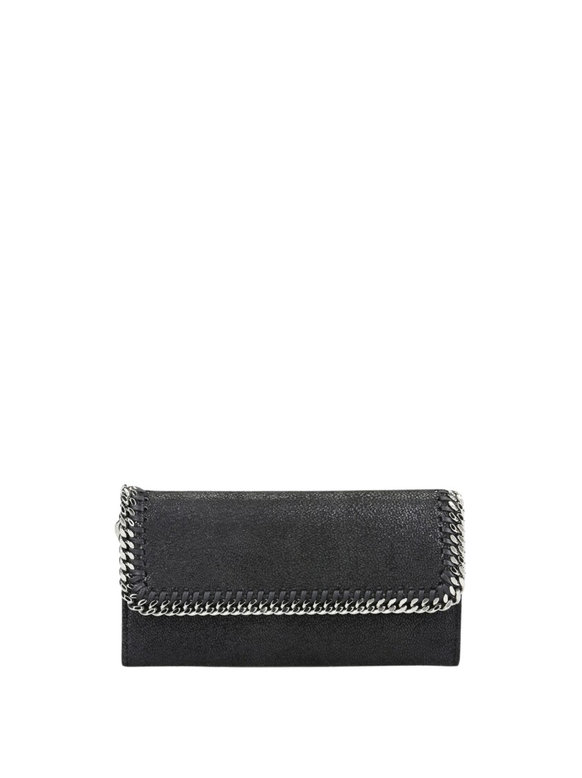 Stella Mccartney Textured Black Bag With Chain Trim And Flap Closure